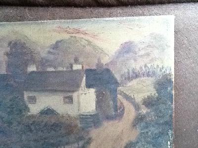 W.H. Capel - Two Old Primitive Oil Paintings, Sheep and Cottages 1908 & 12
