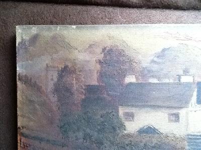 W.H. Capel - Two Old Primitive Oil Paintings, Sheep and Cottages 1908 & 12
