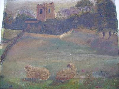 W.H. Capel - Two Old Primitive Oil Paintings, Sheep and Cottages 1908 & 12