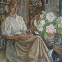 20th Century Ornately Framed Woman & Cat Painting - Oil on Canvas