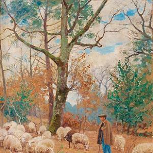 Carl Tragardh Autumn Landscape With Shepherd Canvas Print