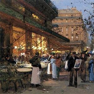 Eugene Galien Laloue Cafe de la Paix, Paris Canvas Print