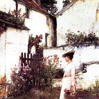 John William Waterhouse - Gathering Flowers in a Devonshire Garden Fine Art Print