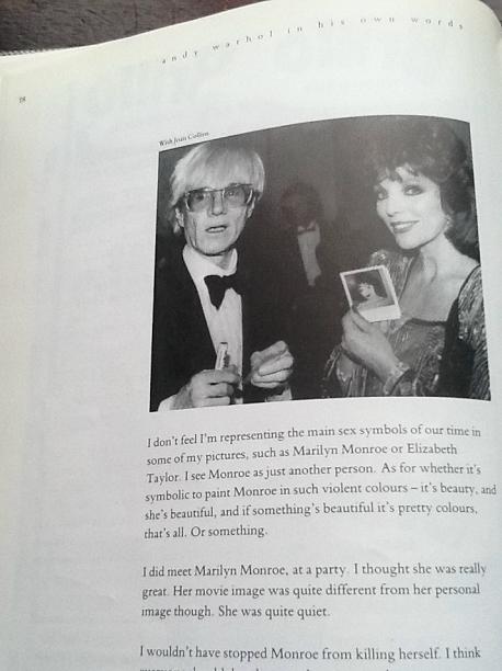 Andy Warhol In His Own Words Paperback Book. Andy Warhol with Joan Collins